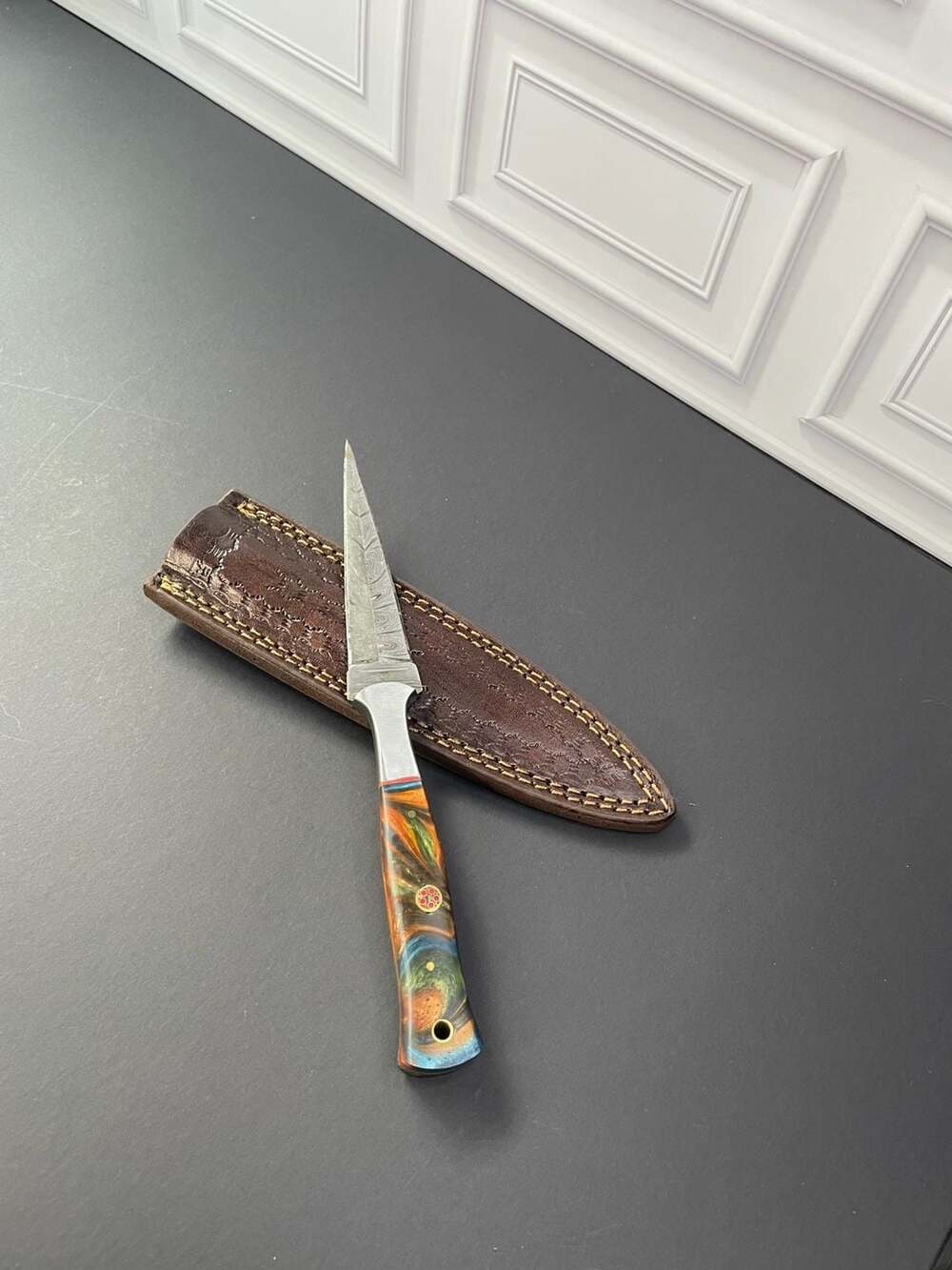 Purse & Boot accessory . Custom Hand Forged Damascus Steel Boot knife.